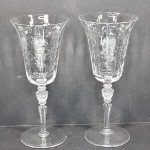 Water Goblet Rembrandt by Rock Sharpe Vtg 7.75" Floral Lot of 2
